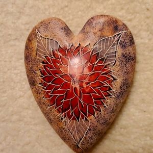 5” Paperweight Stone Art Etched & Painted Both Sides Vintage